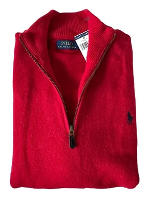 NEW POLO RALPH LAUREN RED WOOL ALPACA PONY MOCKNECK HALF ZIP SWEATER PULLOVER L - Image 1 of 4
