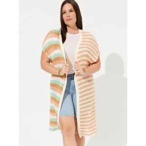 Women's Torrid Cotton Duster Vest Sweater Orange, Green, Cream. 3/4 - Picture 1 of 8