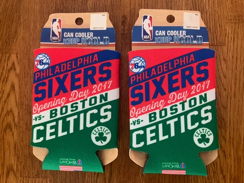 (2) PHILADELPHIA 76ERS CELTICS 2017 BEER CAN WINCRAFT COOLER KOOZIE  - NEW! Cover