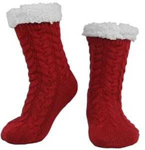Women Winter Thick Slipper Socks with Grippers Non Slip Warm Fuzzy 1 Pair Red - Picture 1 of 7