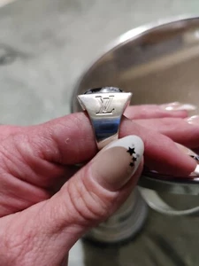 Men’s Louis Vuitton 925 Silver Ring W/ Snowflake Obsidian Stone Chevalier - Picture 1 of 5