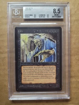 Lich Beta NM-Mint+ Reserved List Rare Vintage MTG Magic Graded 8.5 Beckett Card - Image 1 of 4