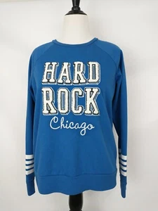 Hard Rock Chicago Crewneck Blue Sweatshirt Womens Size XL Spellout Embroidered - Picture 1 of 4