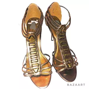 Sandali in pelle bronzo metallizzato Barneys New York con cinturini taglia 6,5 - Foto 1 di 11