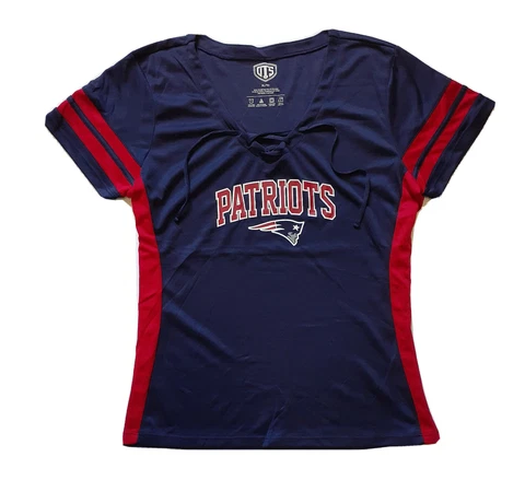 NFL Womens New England Patriots Dri Fit Shirt XL Navy Blue Tie V-Neck OTS NWT Cover