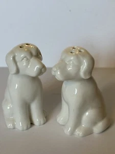 Set Of All White Ceramic Sitting Dogs Salt And Pepper Shakers 3 Inch - Picture 1 of 5