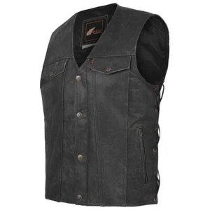 Raider Mens Charcoal Distressed Buffalo Leather Vest - Picture 1 of 9