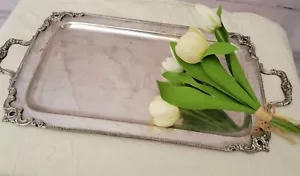 Victorian Trading Co Silver Tone Brass Thackeray Handled Serving Tray 5c - Picture 1 of 2