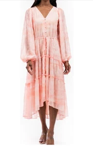 Rachel Parcell Flowy Eyelet Dress Size M Boho Tiered V Neck Button Long Sleeve - Picture 1 of 14