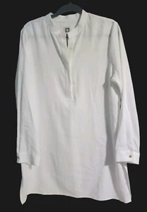 Anne Klein Tunic L White Linen Blend Long Sleeve Popover Round Collar New $119 - Picture 1 of 9