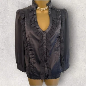 Next Damen grau seidig Satin Langarm Rüschen Abend Bluse Top UK 10 - Bild 1 von 4