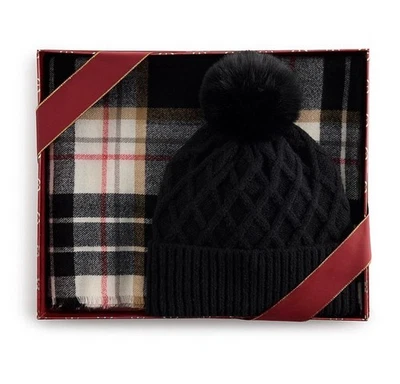 Para mujeres Nine West Clásico Bufanda a Cuadros y Puntada de Diamante Gorro Sombrero Conjunto de Regalo Negro Foto 1 de 4