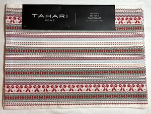 TAHARI HOME TOVAGLIETTE (4) AVORIO ROSSO VERDE RIGHE BLU 13 X 19 100% COTONE NUOVE CON SCATOLA - Foto 1 di 3