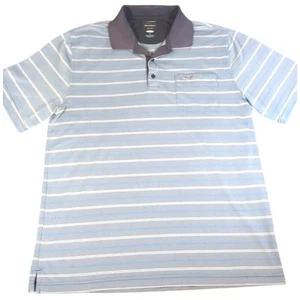 Greg Norman Polo Shirt Men's Large Gray Blue and White Striped Golf ML75 PlayDry - Picture 1 of 11