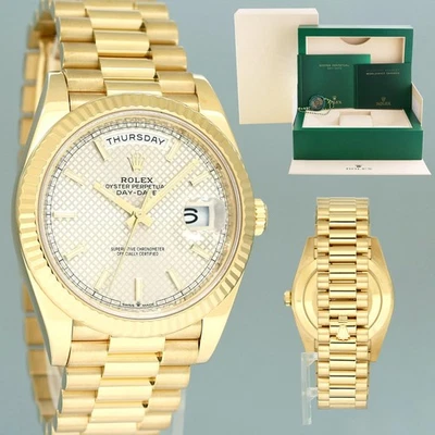 2025 NUEVO Rolex Day-Date 40 President 228238 Motivo Plateado Oro Amarillo Caja de Reloj Foto 1 de 4
