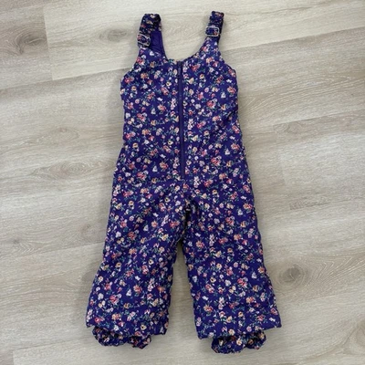 Vintage 90s 00s Lands End Snow Suit Purple Floral Bib Overalls Girls Sz S 4 - Image 1 of 4