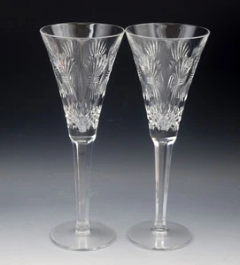 WATERFORD CUT CRYSTAL MILLENIUM PROSPERITY FLUTED CHAMPAGNE GOBLETS PAIR 9.25" - Picture 1 of 6