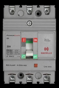 HAVELLS 20 AMP 25kA TRIPLE POLE MCCB POWERSAFE PSGH320 - Picture 1 of 6
