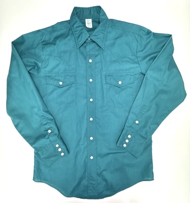 Vtg Malco Modes Mens Western Pearl Snap Shirt Sz 15.5 x 33 Long Sleeve Teal - Изображение 1 из 4