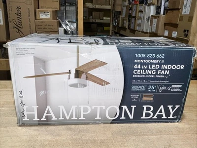 New!! HAMPTON BAY Montgomery II 44 in. Indoor Brushed Nickel Ceiling Fan - Image 1 of 4