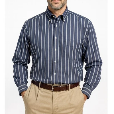 Camisa de vestir Yves Saint Laurent para hombre a rayas con botones azul blanco talla M Foto 1 de 4
