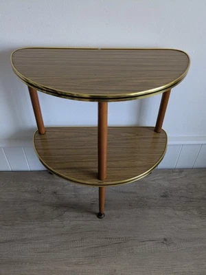 Vintage Retro Teak Half Moon Hall Side / Plant / Drinks Table Two Tier - Decor - Image 1 of 4