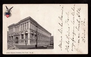 1900 Privatpost öffentliche Bibliothek Gebäude Chicago Illinois patriotische Postkarte - Bild 1 von 1
