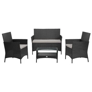 SVITA BROOKLYN Polyrattan Sitzgruppe Balkon Rattanlounge Gartenmöbel-Set Schwarz - Bild 1 von 7