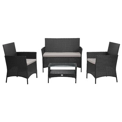 SVITA BROOKLYN Polyrattan Sitzgruppe Balkon Rattanlounge Gartenmöbel-Set Schwarz - Bild 1 von 4
