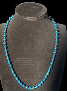 Vintage Apatite Necklace 23” With Fishhook Clasp Gold Tone Beads - Picture 1 of 8