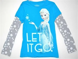 Disney Frozen Queen ELSA Let It Go Graphic TURQUOISE Tee T-Shirt Top Long Sleeve - Picture 1 of 1
