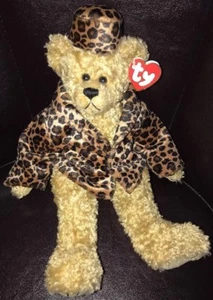 TY BEANIE BABY tan ISABELLA TEDDY BEAR W/ CHEETAH PRINT HAT & JACKET 14" plush - Picture 1 of 7