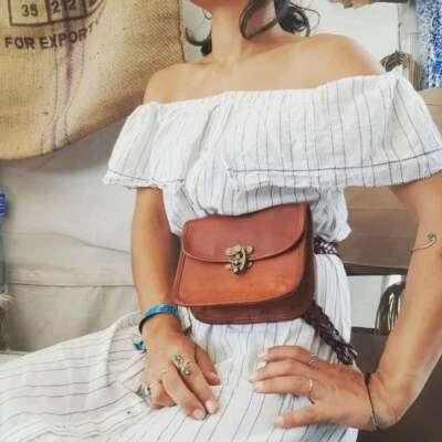 7 In Real Leather Waist Bag Pouch Fanny Pack Case Belt Bags Men Women Handmade - Image 1 of 4