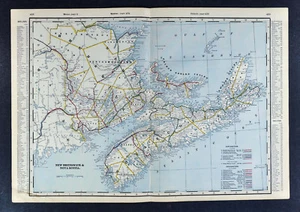 c1899 Cram Railroad Map New Brunswick Nova Scotia Halifax Prince Edward Canada - Picture 1 of 4