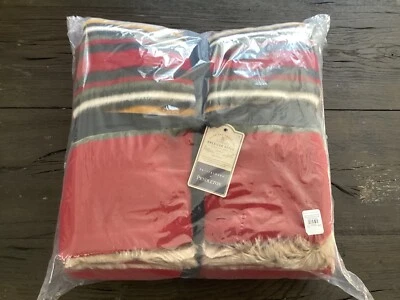 Pottery Barn Pendleton Yakima Faux Fur Back Stripe 60 x 80 Throw red Multi NEW - Image 1 of 3