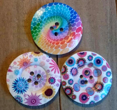 3 Multicolor Sewing Buttons Crafting Wood 4 Hole Round 1.5"  - Image 1 of 2