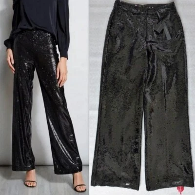 ELIE TAHARI $395 女式 6 The Holly 亮片阔腿西装裤口袋黑色 — 第 1/4 张图片