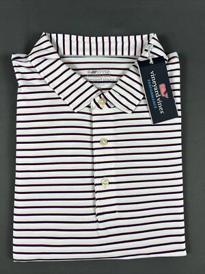 Vineyard Vines 高尔夫衬衫 Polo Palmero XXL 白色条纹聚酯纤维全新带标签 MSRP $110 — 第 1/4 张图片