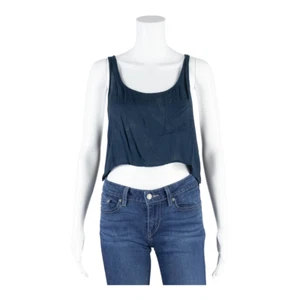 FARM Cropped Camisole Top Blue Viscose Sleeveless Womens M - Picture 1 of 5
