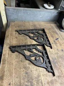 Antique Old Cast Iron Wall Shelf Brackets Ornate Eastlake Hardware Set Pair USA - Picture 1 of 14