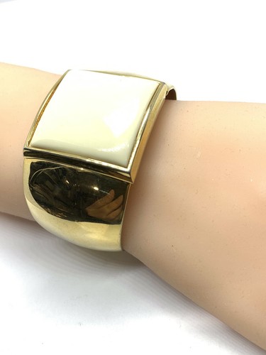 OFF WHITE Avon Bracciale Vintage Braccialetto Oro Off Smalto Bianco Grosso Firmato Anni 80 6”+1”