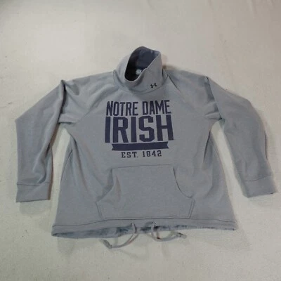 Notre Dame Sweatshirt Womens Medium Gray Loose Crop Top Turtle Neck Under Armour - Image 1 of 4