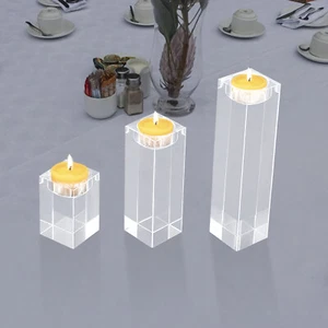 3Pcs Crystal Candle Holders Square Home Decor Centerpiece Tealight Holder Set - Picture 1 of 14