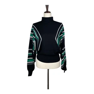 Meimeij Women's Black/Green Striped Knit Sweater Size XXS A80 - Picture 1 of 5