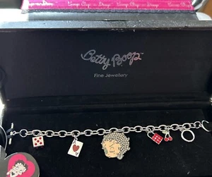 Pulsera Betty Boop Tono Plata Dados Corazón Cereza Cristal Bling Dije Palanca Nueva - Imagen 1 de 4