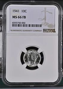 1941 Mercury Dime, Full Split Bands, NGC MS-66 FB ** Actual Coin (F12) - Picture 1 of 2