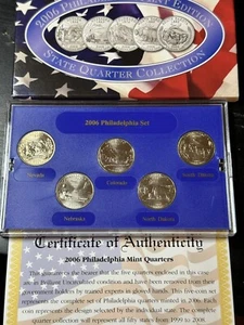 Juego de 5 monedas P State Quarter Philadelphia Mint Edition 2006 sin circular caja certificado de autenticidad - Imagen 1 de 3