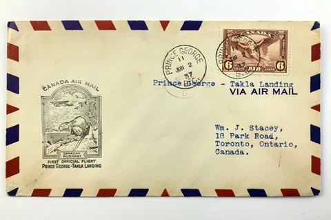 1937 Canadian First Flight Commemorative Covers Prince George-Takla Landing 872B Cover