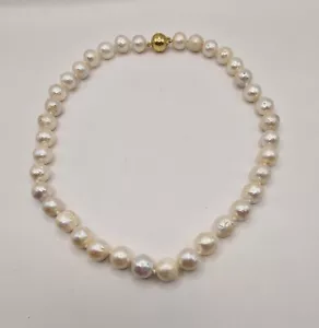 Pearl Necklace Round Baroque Sterling Silver Vermeil Magnetic Clasp - Picture 1 of 3