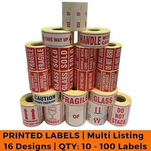 Postage Stickers - Small QTY 10 - 100 Labels - Fragile, Glass, Bend - 19 Designs - Picture 1 of 24